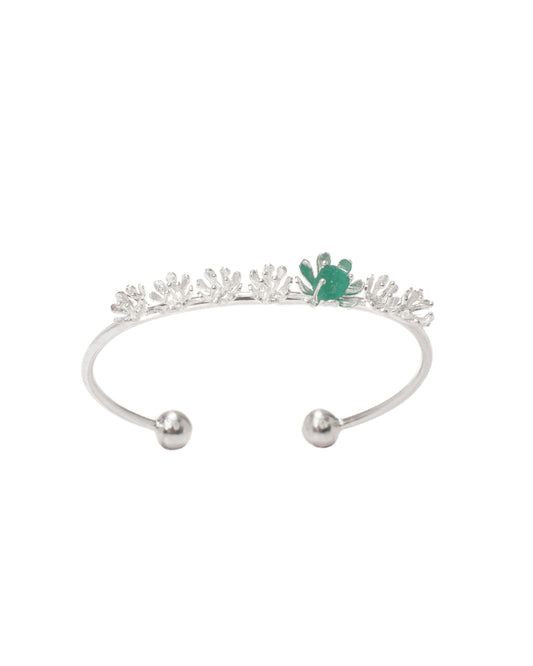 Pulsera Módulos Lirio de Agua Plata y Esmeralda.