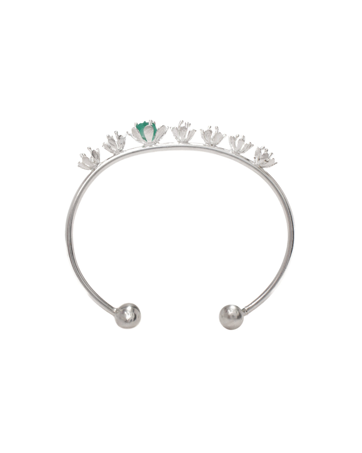 Pulsera Módulos Lirio de Agua Plata y Esmeralda.