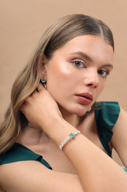 Pulsera Módulos Lirio de Agua Plata y Esmeralda.