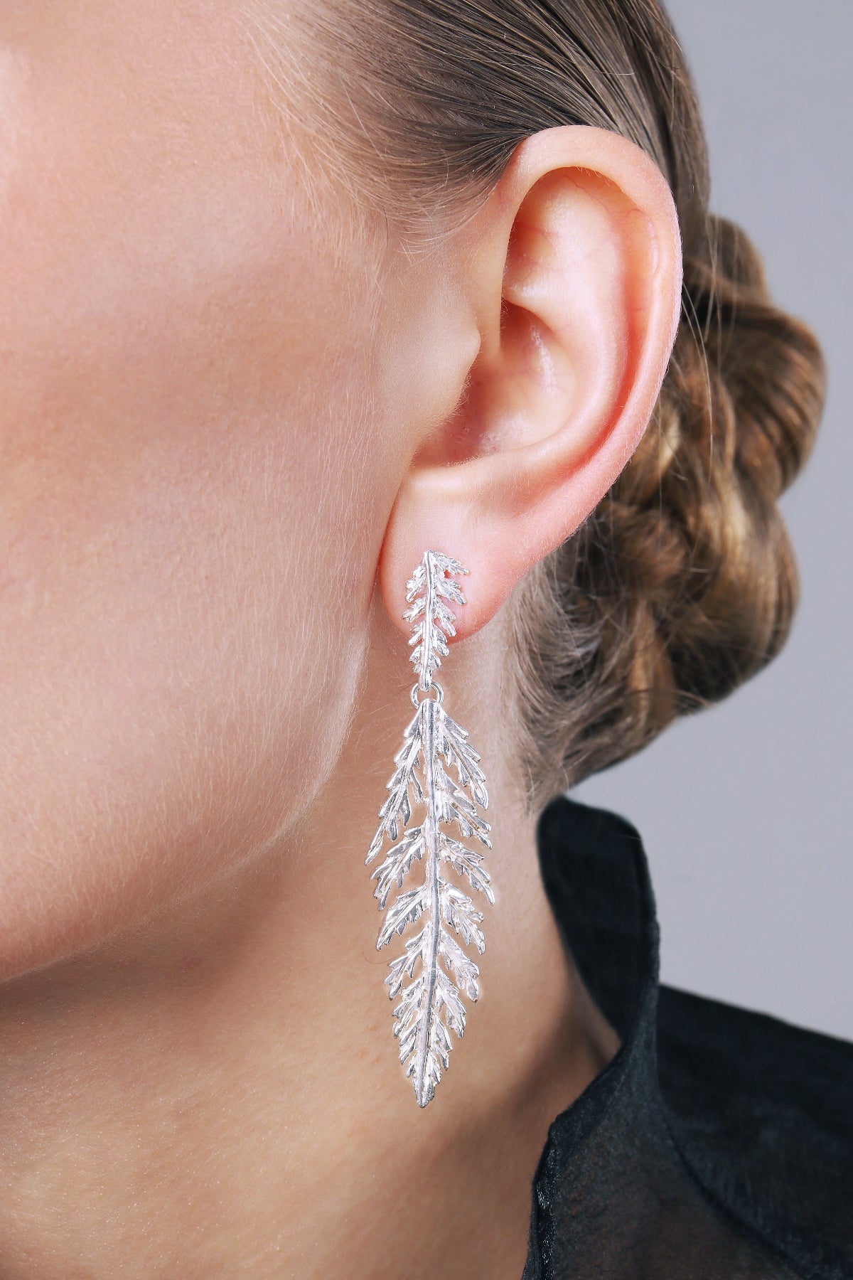 Aretes Hoja de Helecho en Plata Vermeil