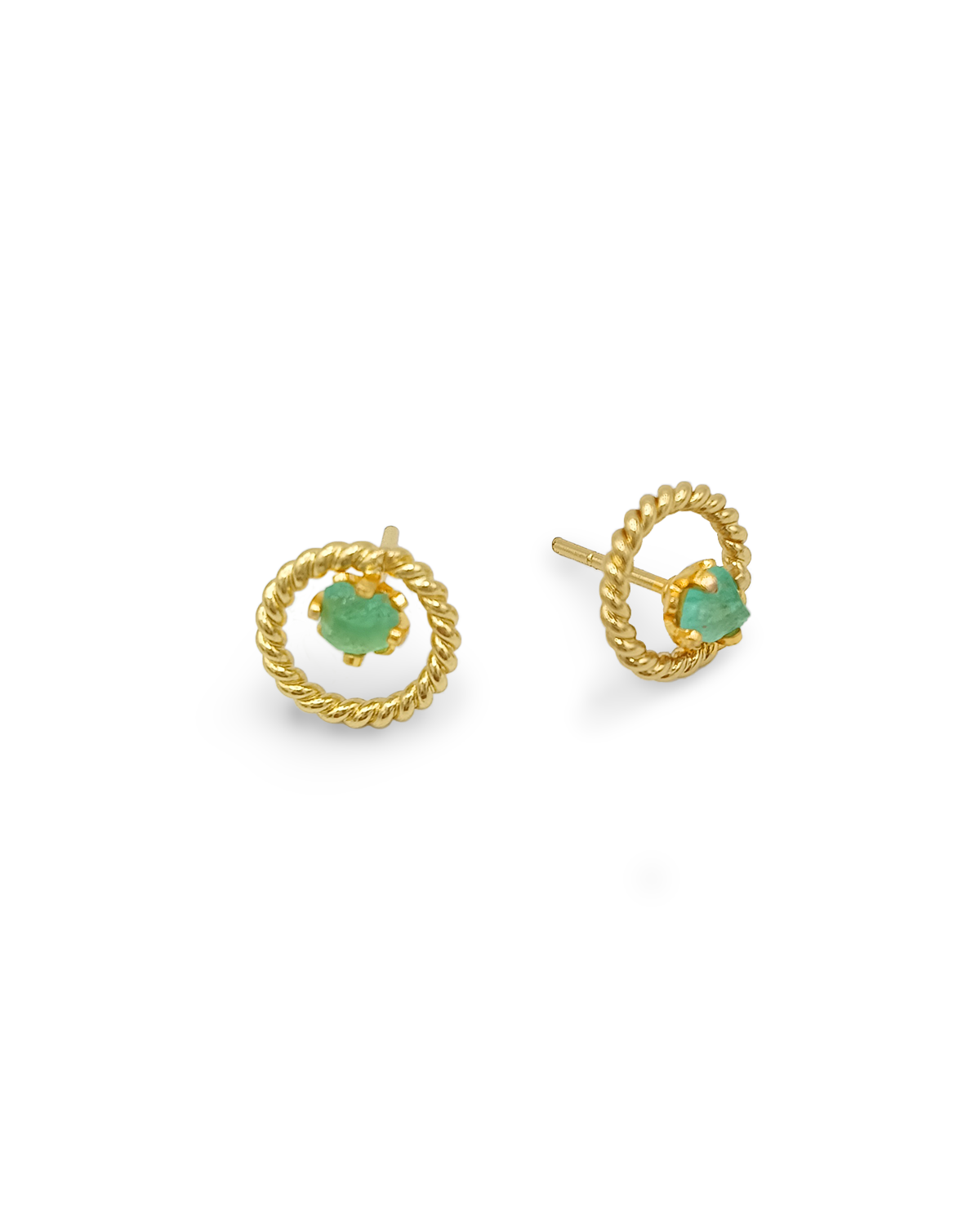 Aretes Topos Entorchado Sencillo Esmeralda Dorados