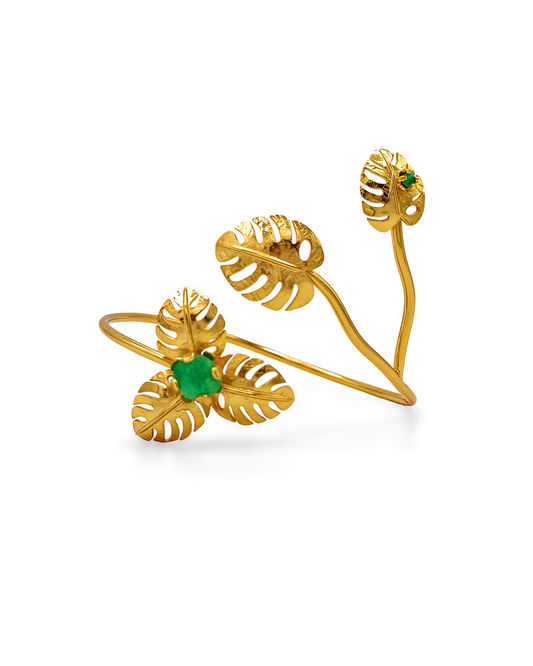 Brazalete Selva Tropical Balazo Esmeralda Dorad0