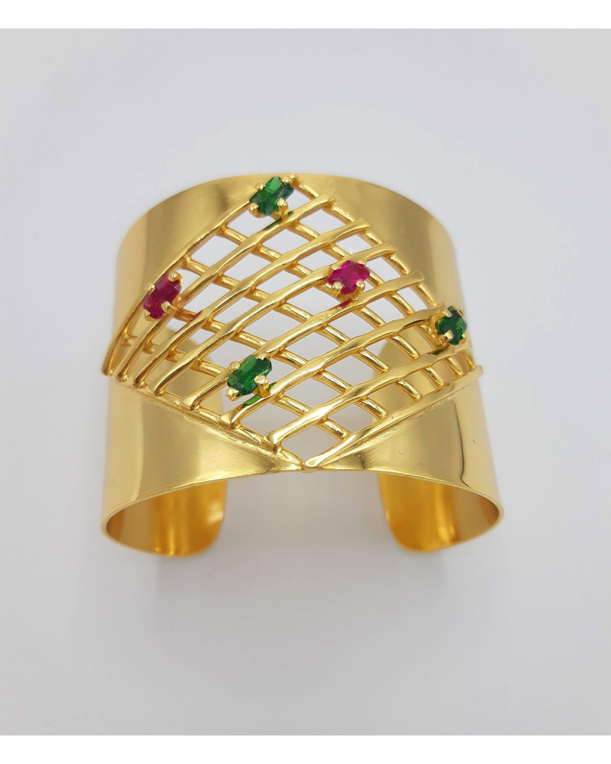 Pulsera SHUGOFA rejilla zircones rosados y verdes.