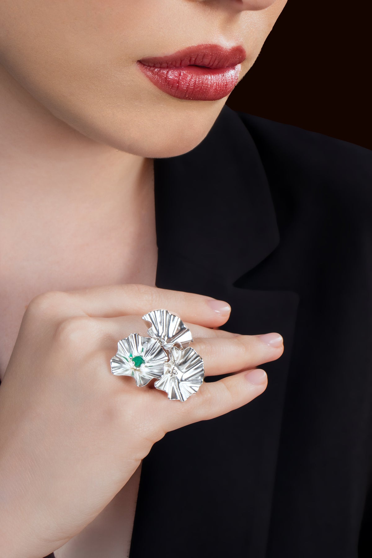 Anillo Malva Esmeralda II Plata