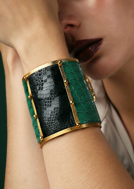 Pulsera "NAOIS" Piel Negra y Verde