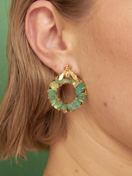 Aretes Aro esmeralda topo mini hormiga