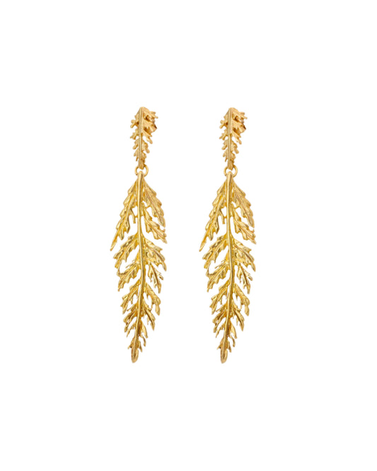 Aretes Hoja de Helecho en Plata Vermeil