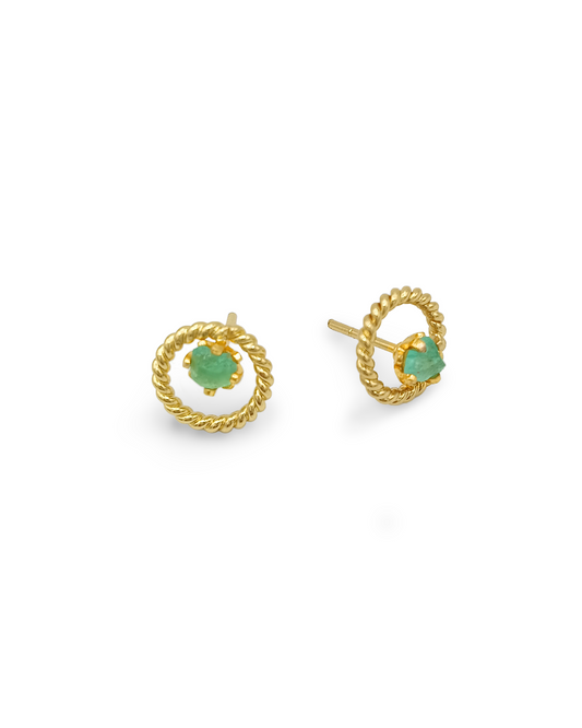 Aretes Topos Entorchado Sencillo Esmeralda Dorados