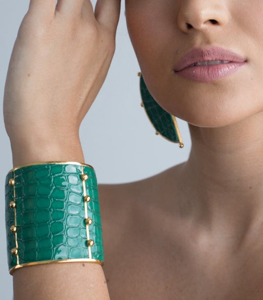 Pulsera "AIFE" Cuero Imitacion Pitón Verde Brillante