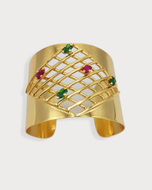 Pulsera SHUGOFA rejilla zircones rosados y verdes.